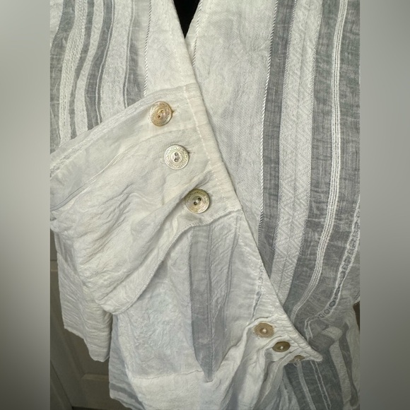 Farinaz Taghavi Sz 4 White Top Button Wrap 3/4 Sleeve Cotton Blend Shirt Blouse - Picture 5 of 11
